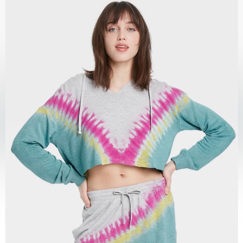 Colsie XL Cropped Tie-Dye Hoodie. Women’s Sz-XL Lightweight | Gray EUC